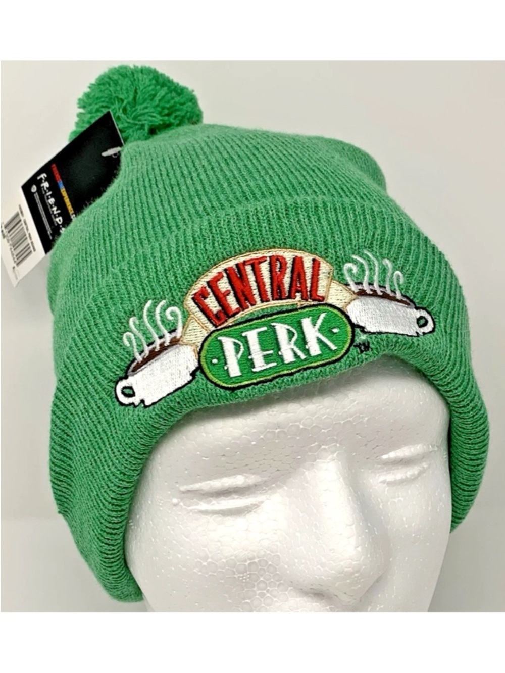 Friends Central Perk Womens Pom Beanie Green Coffee Shop Stocking Cap New w/Tags
